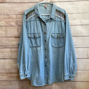 VINTAGE‎ STEFANO INTERNATIONAL DENIM SHIRT WITH BEADED FRINGE
